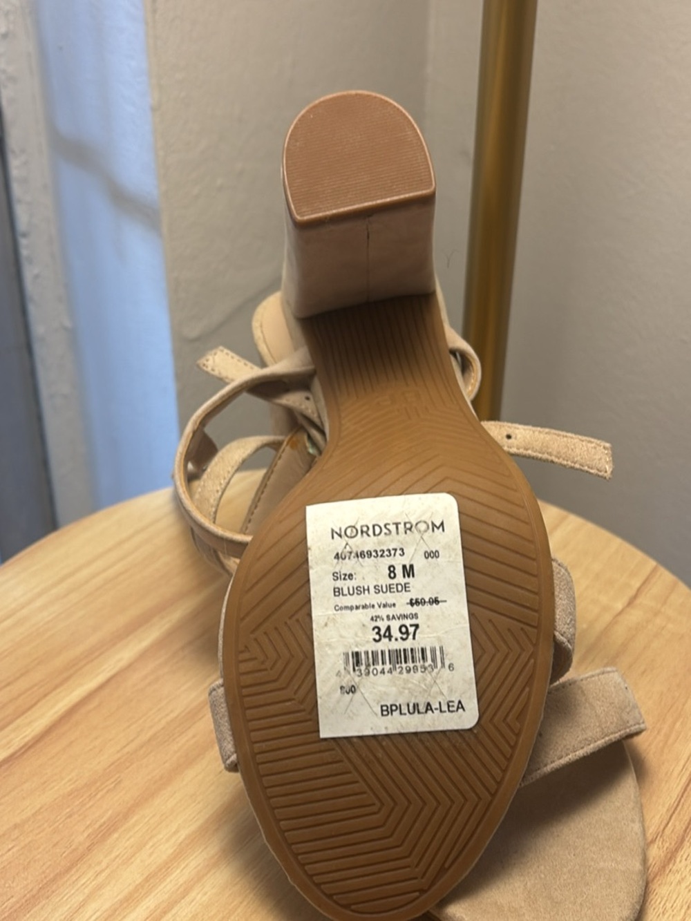 Nordstrom Beige Suede Strappy Block Heel Sandals - Picture 3 of 3